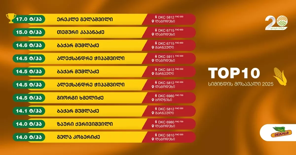 სიმინდის მოსავალი 2025